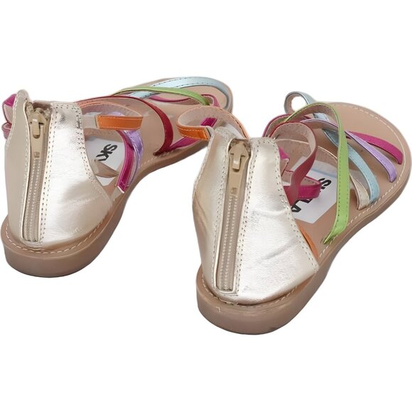 Girls Rainbow Gladiator Sandals Faux Leather Strappy - Size 4 - Picture 3 of 6